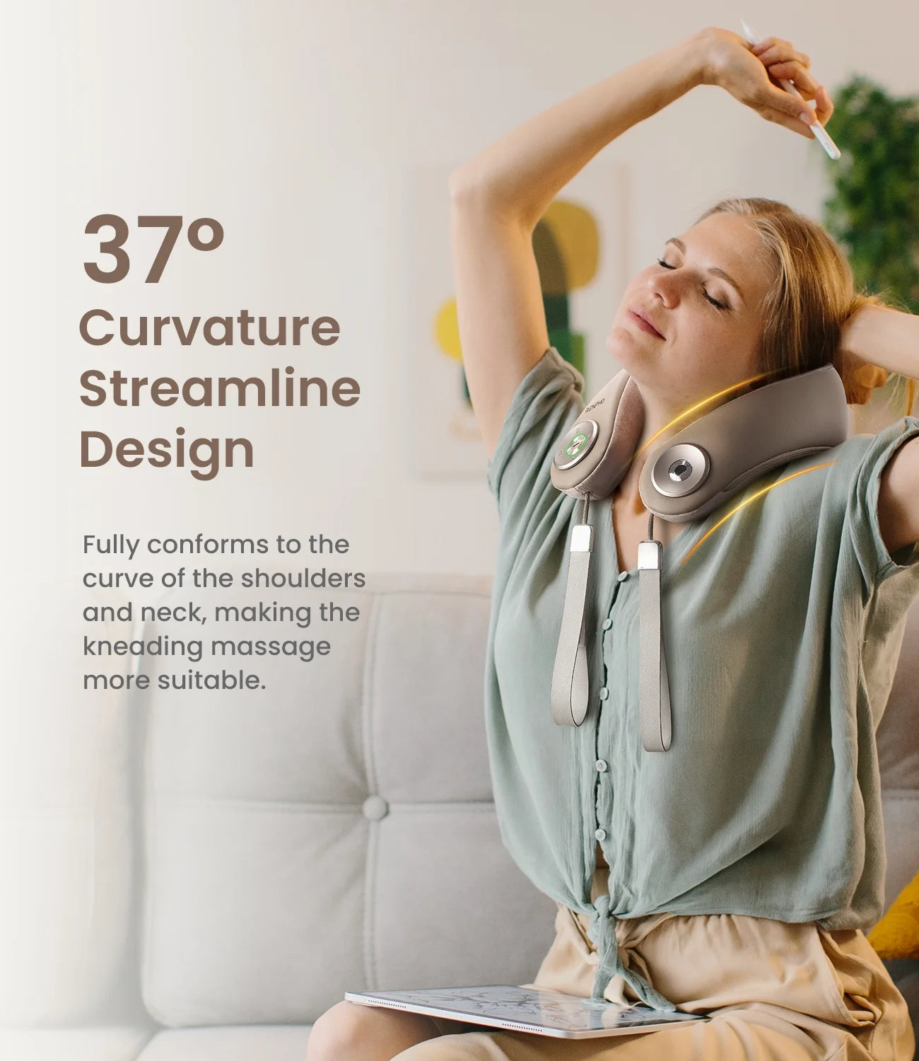 Shiatsu Neck and Shoulder Massager with 2 Levels Heat, Cordless Deep Tissue Massage with Music Playable Bluetooth