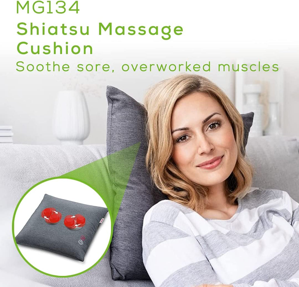 Shiatsu Back and Neck Massager | Kneading Deep Tissue Massage Pillow with Heat | Shiatsu Massager for Neck, Shoulders, Lower Back, Legs | Portable Massage Cushion with Optional Heat, MG134