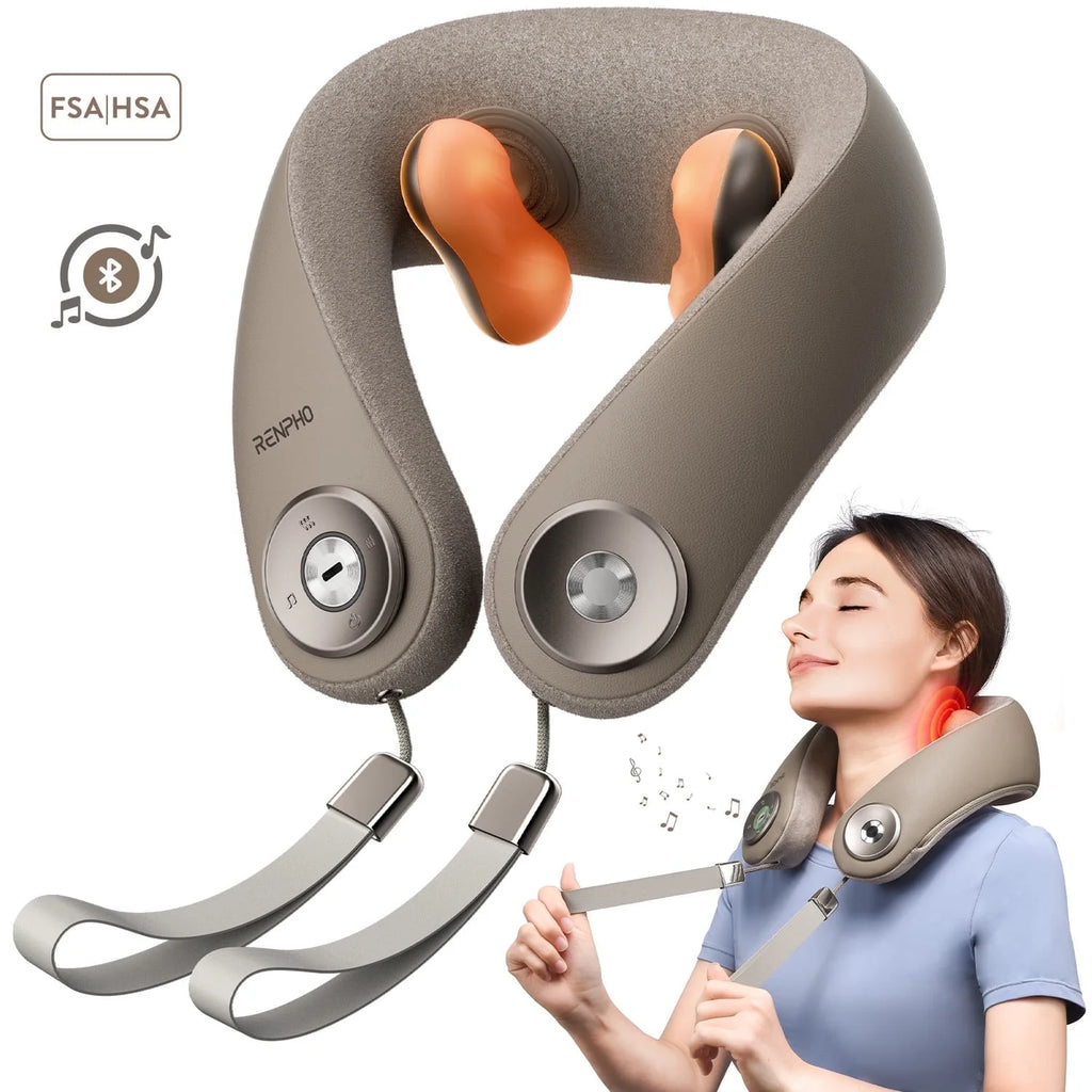 Shiatsu Neck and Shoulder Massager with 2 Levels Heat, Cordless Deep Tissue Massage with Music Playable Bluetooth