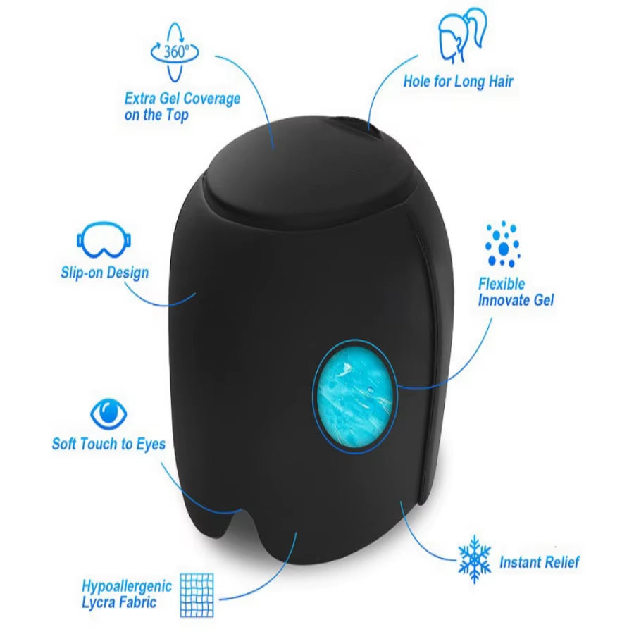 1Pc Ice Cap, Migraine Headache Head Wrap, Hot Cold Gel Hat, Gel Ice Pack, Light Blocking - with Extra Gel on the Top